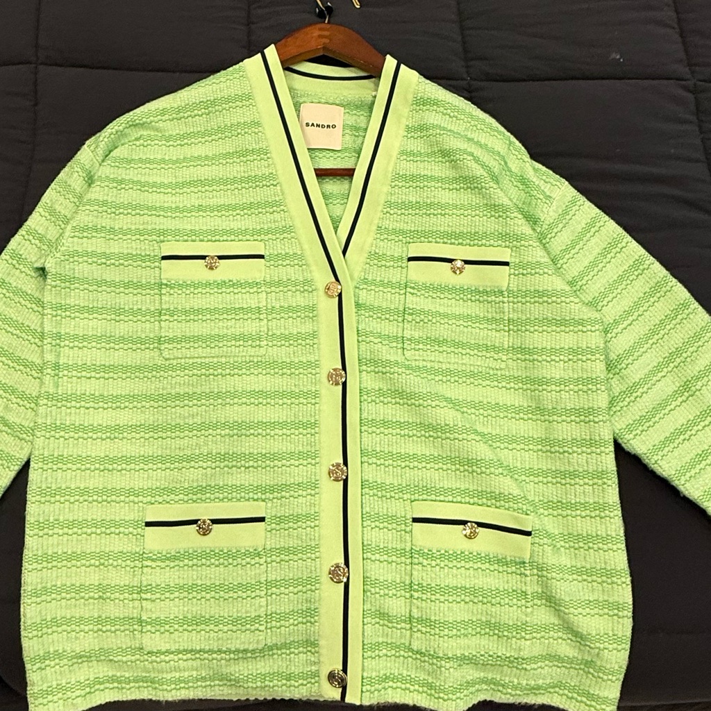 Sandro Light Green Cardigan With Gold Buttons